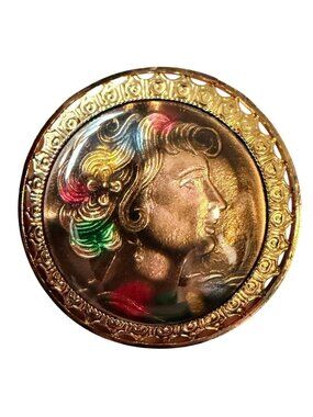 Vintage 1950s Reverse Carved Lucite‎ Renaissance Lady Brooch New Old Stock